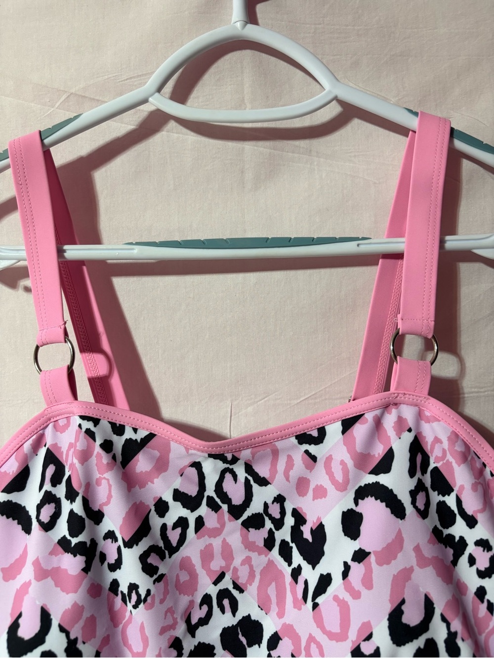 SHEIN Pink Black White Leopard Print 2 Piece Swimsuit - Picture 4 of 12